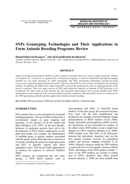 Snps Genotyping Technologies and Their Applications in Farm Animals Breeding Programs: Review