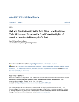 CVE and Constitutionality in the Twin Cities: How Countering Violent Extremism Threatens the Equal Protection Rights of American Muslims in Minneapolis-St