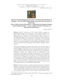 Between the Latin Kingdom of Jerusalem and Burzenland in Medieval Hungary