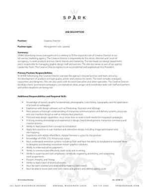 Creative Director Position Type: Management Role, Salaried Summary
