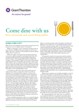 Come Dine with Us Bars, Restaurants and Casual Dining Update