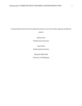 Communication Networks and Peer Production 1