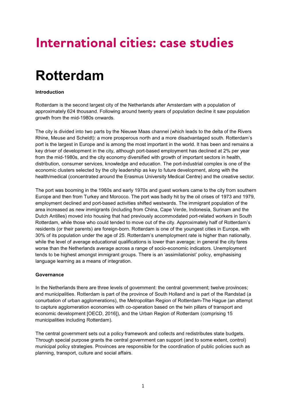 International Cities: Case Studies Rotterdam