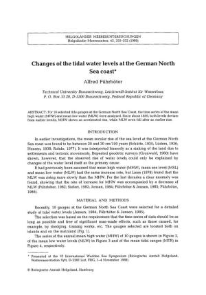 Changes of the Tidal Water Levels at the German North Sea Coast*