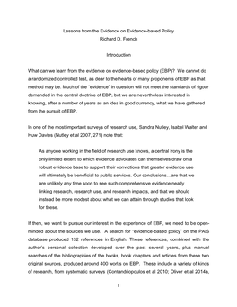 1 Lessons from the Evidence on Evidence-Based Policy Richard D. French Introduction What Can We Learn from the Evidence on Evide