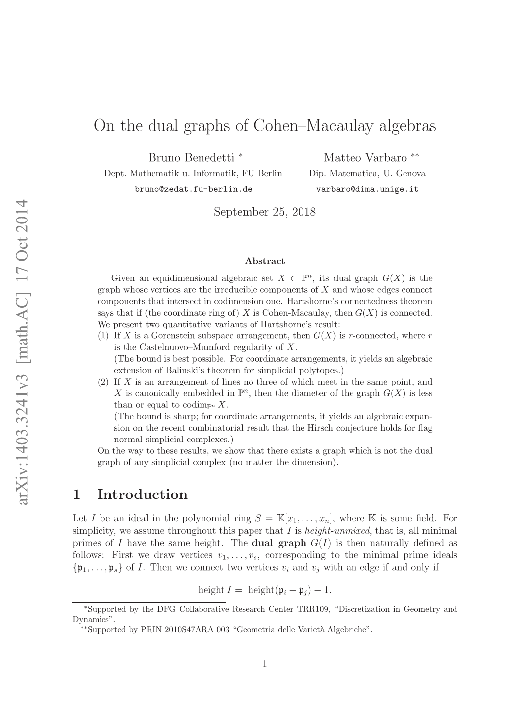 On the Dual Graph of Cohen-Macaulay Algebras