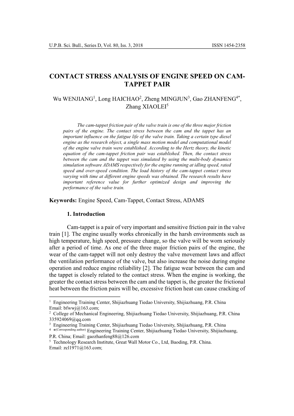 Contact Stress Analysis of Engine Speed on Cam- Tappet Pair