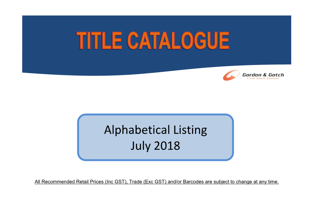 Alphabetical Listing July 2018