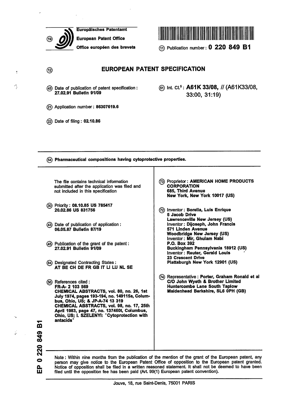 Pharmaceutical Compositions Having Cytoprotective Properties