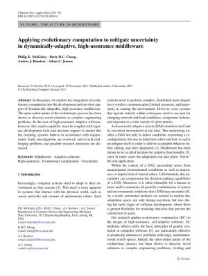 Applying Evolutionary Computation to Mitigate Uncertainty in Dynamically-Adaptive, High-Assurance Middleware