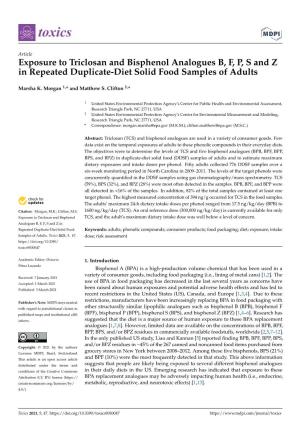 Exposure to Triclosan and Bisphenol Analogues B, F, P, S and Z in Repeated Duplicate-Diet Solid Food Samples of Adults