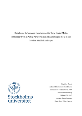Scrutinizing the Term Social Media Influencer from a Public Perspective and Examining Its Role in the Modern Media Landscape