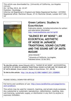 An Ecocritical Aesthetic of Noise in Japanese Traditional Sound Culture and the Sound Art Of
