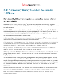 20Th Anniversary Disney Marathon Weekend in Full Stride