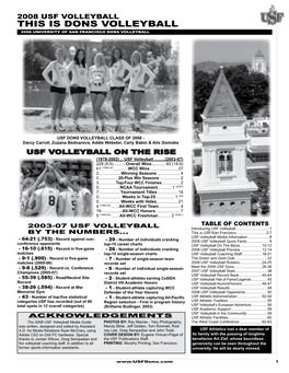 THIS IS DONS VOLLEYBALL 2008 UNIVERSITY of SAN FRANCISCO Dons Volleyball