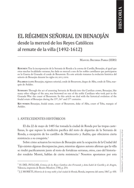 El Régimen Señorial En Benaoján (1492-1612)