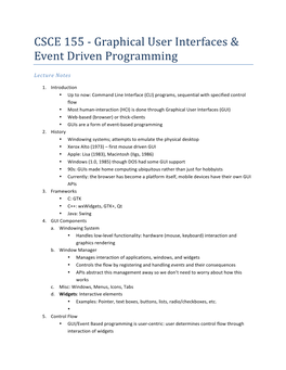 CSCE 155 - Graphical User Interfaces & Event Driven Programming