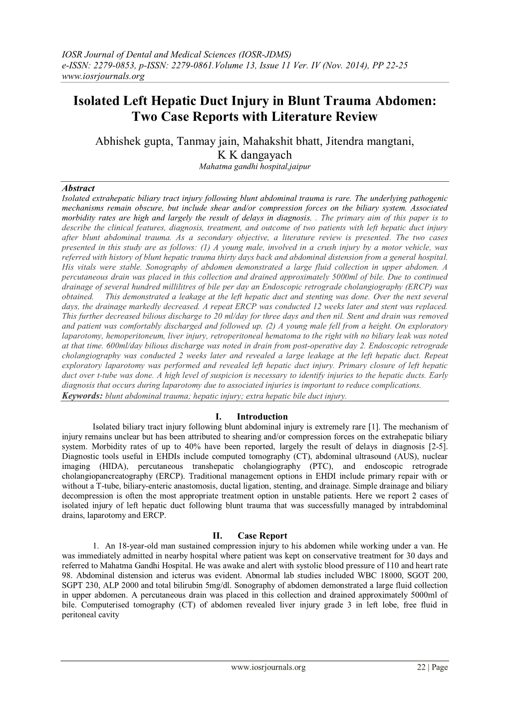 Isolated Left Hepatic Duct Injury in Blunt Trauma Abdomen: Two Case Reports with Literature Review