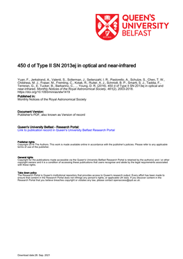 450 D of Type II SN 2013Ej in Optical and Near-Infrared