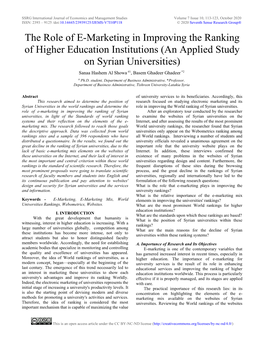 The Role of E-Marketing in Improving the Ranking of Higher Education Institutions (An Applied Study on Syrian Universities)