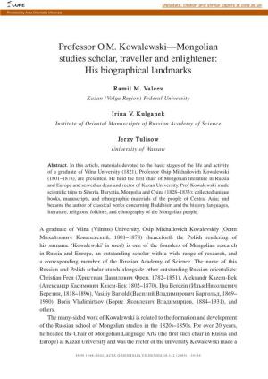 Professor OM Kowalewski—Mongolian Studies
