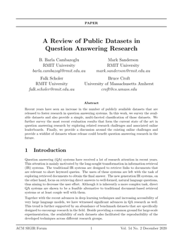 A Review of Public Datasets in Question Answering Research