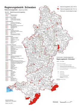 Regierungsbezirk Schwaben Auhausen Fremdingen Naturschutzgebiete Über 100 Ha Ehingen Hainsfarth Naturschutzgebiete (Stand Juni 2005) A