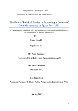 The Role of Political Parties in Promoting a Culture of Good Governance in Egypt Post-2011