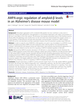 AMPA-Ergic Regulation of Amyloid-Β Levels in an Alzheimer's Disease
