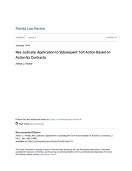 Res Judicata: Application to Subsequent Tort Action Based on Action Ex Contractu