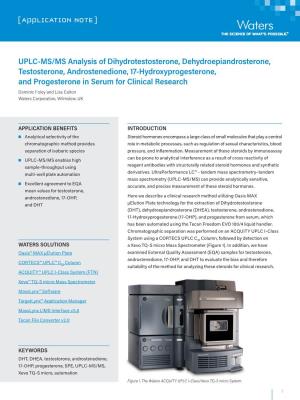 UPLC-MS/MS Analysis of Dihydrotestosterone, Dehydroepiandrosterone, Testosterone, Androstenedione, 17-Hydroxyprogesterone