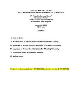 Special Meeting of the West Virginia Higher Education Policy Commission
