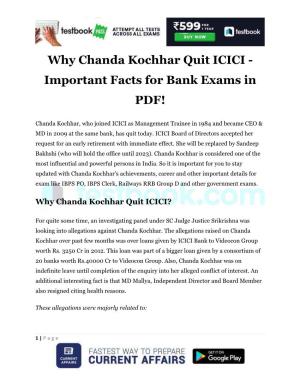 Why Chanda Kochhar Quit ICICI - Important Facts for Bank Exams in PDF!