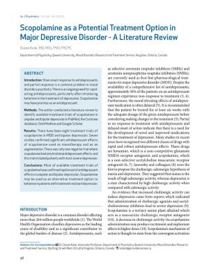Scopolamine As a Potential Treatment Option in Major Depressive Disorder - a Literature Review