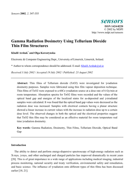 Gamma Radiation Dosimetry Using Tellurium Dioxide Thin Film Structures