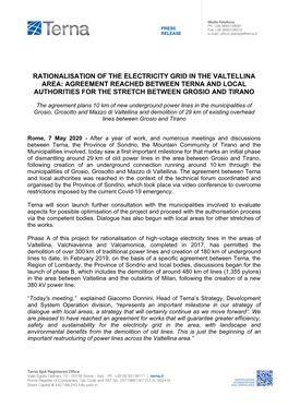 Rationalisation of the Electricity Grid in the Valtellina Area: Agreement Reached Between Terna and Local Authorities for the Stretch Between Grosio and Tirano