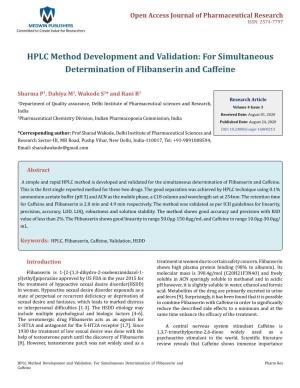 HPLC Method Development and Validation: for Simultaneous Determination of Flibanserin and Caffeine