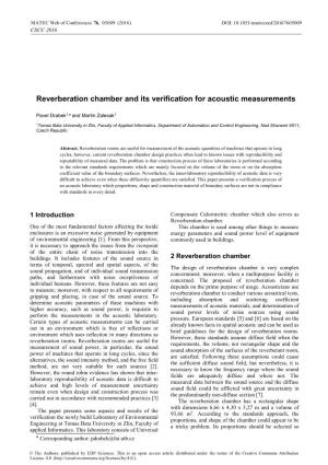 Reverberation Chamber and Its Verification for Acoustic Measurements