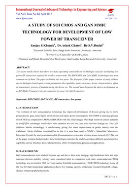 A Study of Soi Cmos and Gan Mmic Technology for Development of Low Power Rf Transceiver