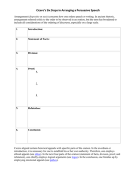 Arrangement (Dispositio Or Taxis) Concerns How One Orders Speech Or Writing