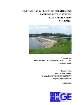 Holyoke Gas & Electric Department Hydroelectric System Lihi Application