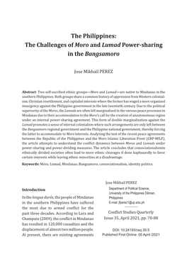 The Philippines: the Challenges of Moro and Lumad Power-Sharing in the Bangsamoro