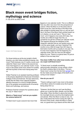 Black Moon Event Bridges Fiction, Mythology and Science 31 July 2019, by Daryl Lovell