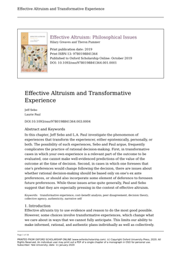 Effective Altruism and Transformative Experience