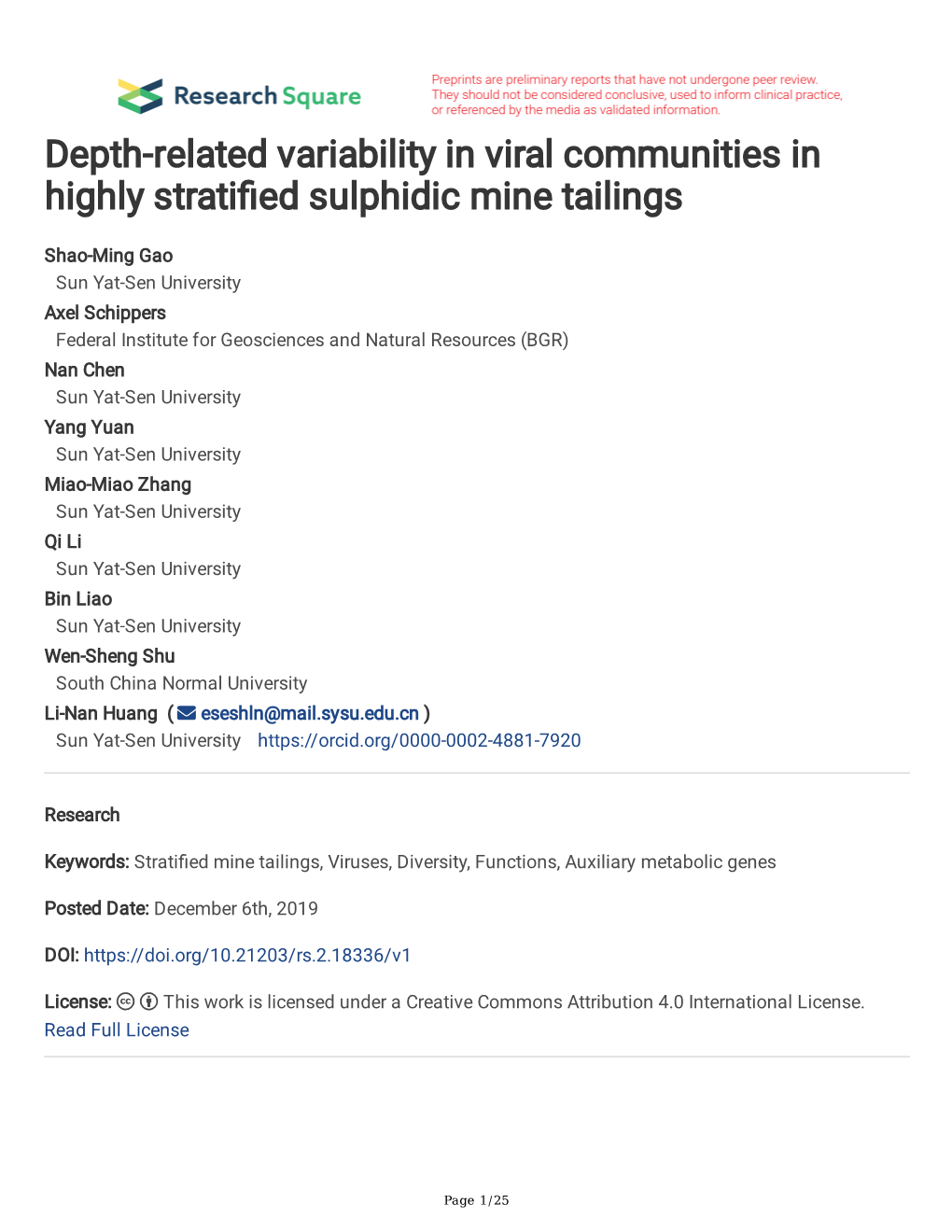 Depth-Related Variability in Viral Communities in Highly Stratified