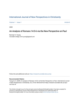 An Analysis of Romans 14:5-6 Via the New Perspective on Paul