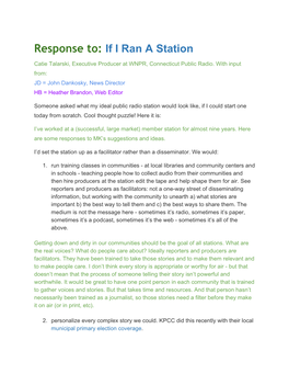 Response To: ​If I Ran a Station
