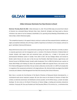 Gildan Activewear Nominates Four New Directors to Board