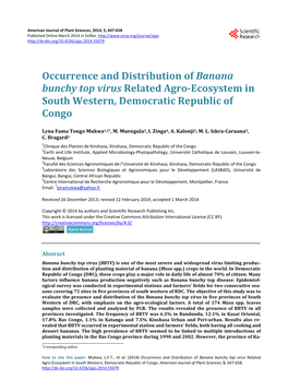 Occurrence and Distribution of Banana Bunchy Top Virus Related Agro-Ecosystem in South Western, Democratic Republic of Congo