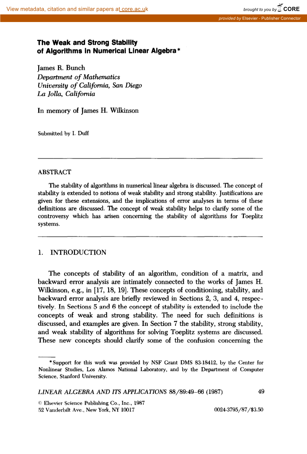 The Weak and Strong Stability of Algorithms in Numerical Linear Algebra*